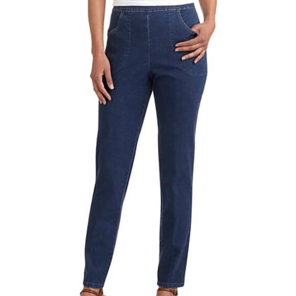 RealSize Petite Women’s Straight-Leg Stretch Pull-On Denim Pants Size PXL NWOT